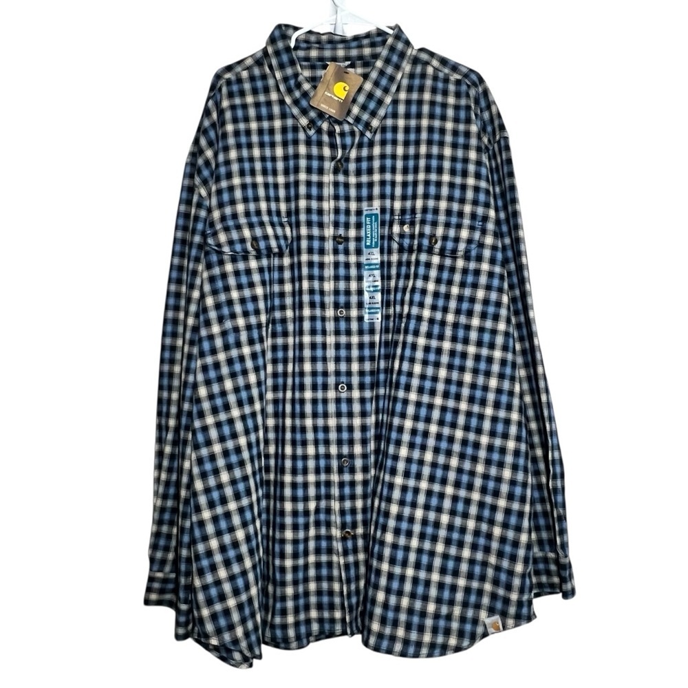 Carhartt Relaxed Fit Plaid Shirt Mens 4XL Blue Cotton Long Sleeve Lightweight